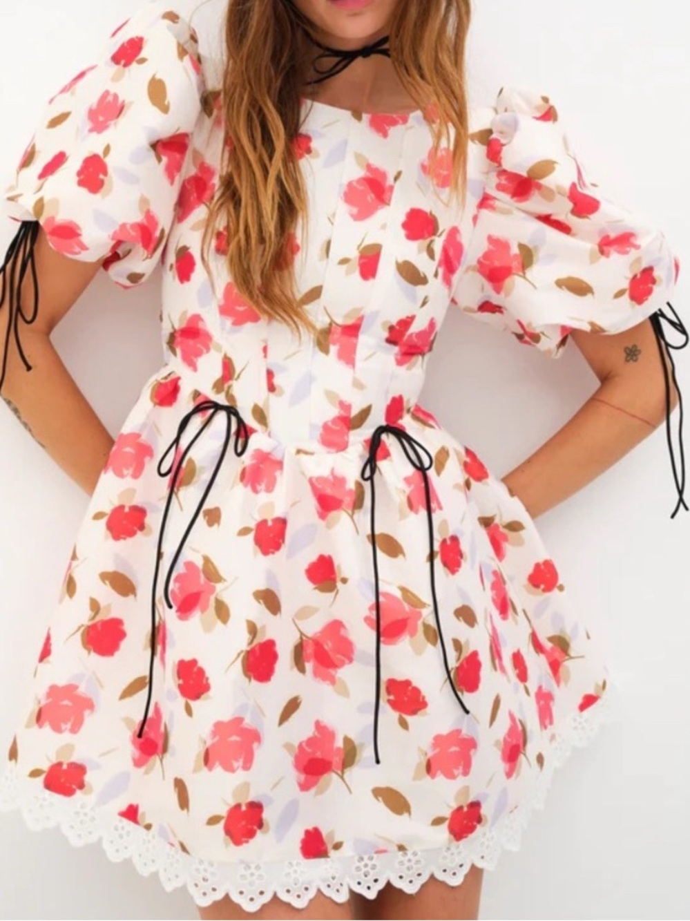 For Love & Lemons Jesse Puff Sleeve Floral Mini Dress Size M NWT!